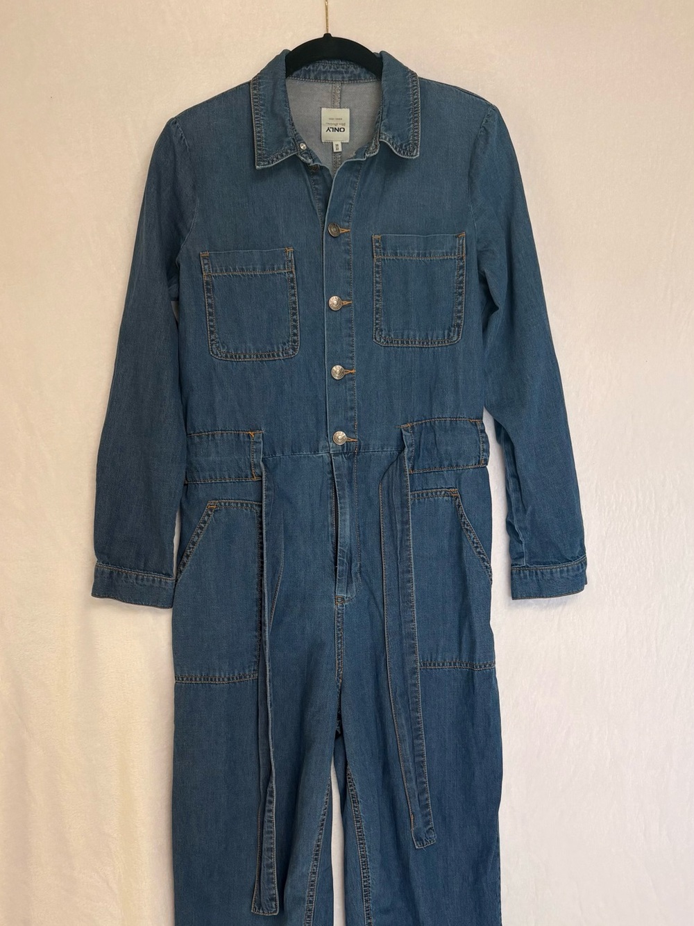 💙 ONLY Blue Denim Button Front Jumpsuit – Size 36/32
